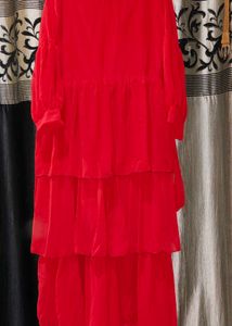 Red Ruffled Midi Dress