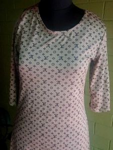 LV Inspired Print High-Low Dress