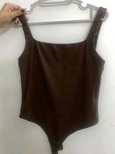 Brown Square Neck Bodysuit