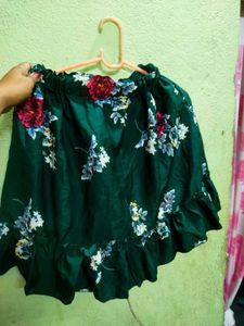 Dark green Floral Mini Skirt