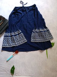 Navy Blue Embroidery Sleeves Top