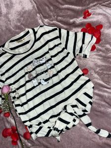 Striped Tee with Cute Print