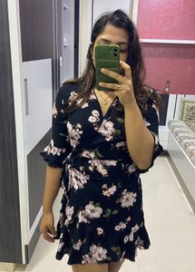 Floral Black Wrap Around Frock