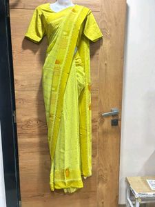 🌼 Sunlit Lime Printed Cotton Saree🌼