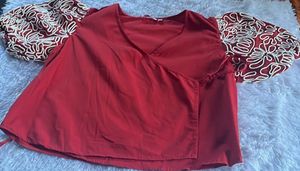 Red &amp; Patterned Wrap Top