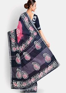 Pink &amp; Black Batik Saree