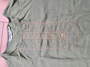 41) Olive Green Jaipur Kurti Top - Size M