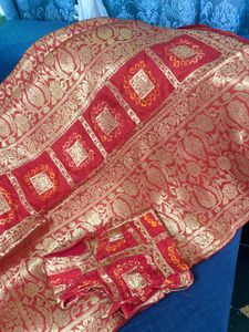 Red & gold garchola saree