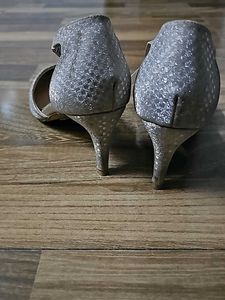Silver Glitter Ankle Strap Heels