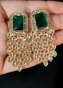 Green Stone Earrings Golden