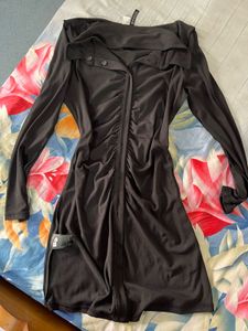 H&amp;M Black Ruched Button-Front Dress(NEVER WORN)