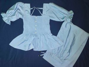 Korean Cute Light Blue Co-ord Set