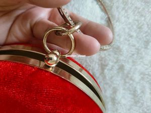 Red Velvet Shell Embellished Clutch