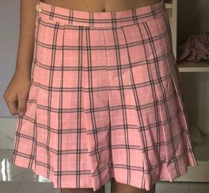 Pink Plaid Pleated Skirt
