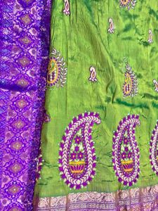 Green Violet  Embroidery Sari With Blouse