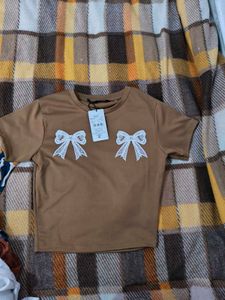 Cute Brown Tee with Bows