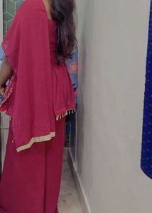 Pink Embroidered Peplum Kurti Set
