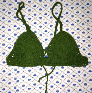 Crochet Bra Top_ Olive Green