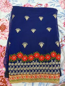 Elegant Blue Saree (blouse 38in Alterable Upto 40)