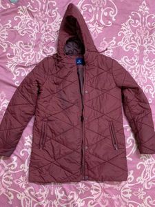 Women Burgundy Quilted Hooded Jacket