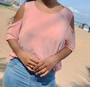 Pink cold-shoulder top