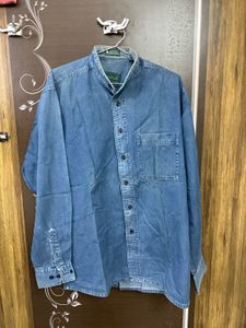 Denim Mandarin Collar Shirt