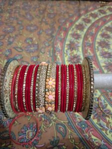 4 Pair Of Bangles Green Yellow Red Wit Pieach