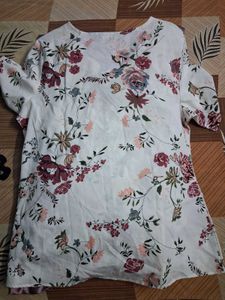 White Floral Print Top