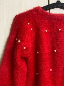 Red Pearl Button Sweater