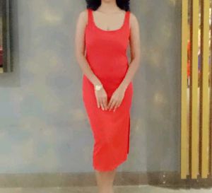 Red Ribbed Bodycon Dress