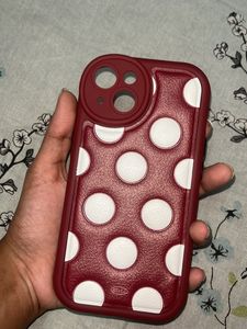 Leather Case iPhone 13 Polka Dots Marron
