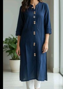 Mandarin-Collar Blue Front-slit Kurta