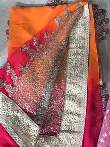 Orange And Pink Ombre Dyed Saree