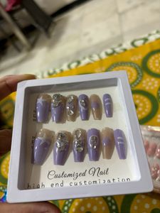 Diamond Rose Studded Star printed Dual Tone Nails