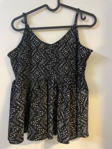 Patterned Black Tank Top