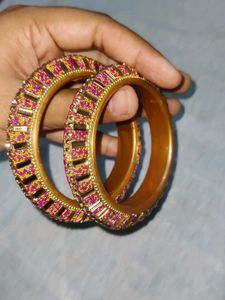 Pink &amp; Gold Beaded Bangles