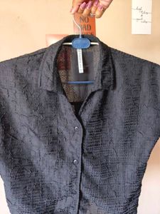 Textured Crepe Button Down Shirt