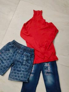 Kids Outfit: Red Top & Denim Bottoms