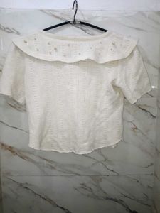Coquette core White Top With Pearls