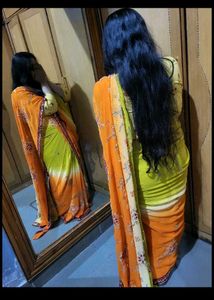 Embroider yellow 19s saree without blouse