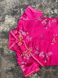 Pink Floral Silk Cheongsam Dress For 2 Yr Old Girl