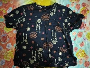 Oriental Print Button-Down Shirt