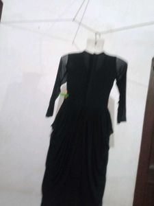 Black Pleated Dress with Belt