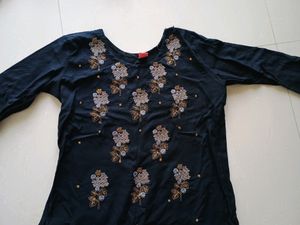 black Colur Kurta With Gold Colour Embroidery