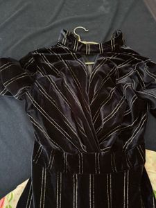 Blue Striped Velvet Dress