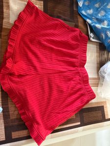 Red Ruffled Ribbed Shorts