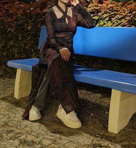 Red &amp; Black Plaid Long Kurta