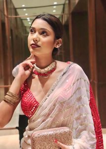 Elegant Pink &amp; White Saree