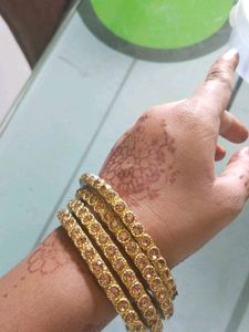 Set of Gold Bangles with Rhinestones