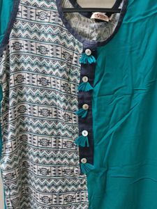 Crane Print Top And Teal Blue Colour Kurta